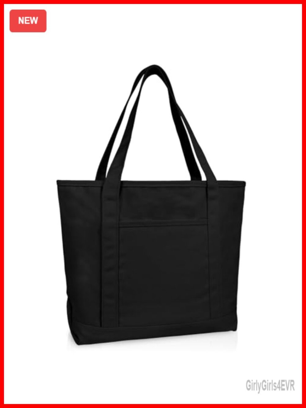 20" Cotton Canvas Shopping Tote Bag with Zippered Pockets